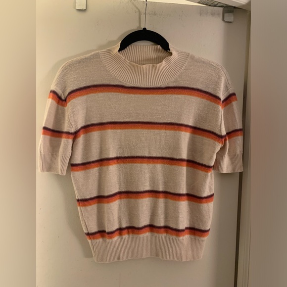 Free People Tops - Free People linen blend mock neck short sleeve striped sweater